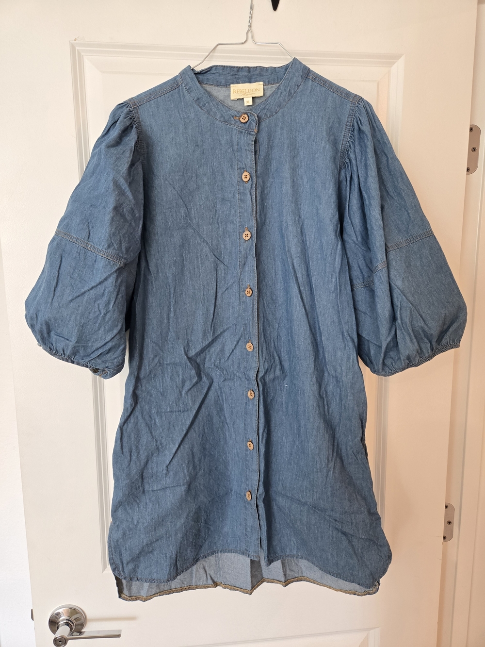 Rails Puff-Sleeve Denim Button-Down Tunic - Light Blue